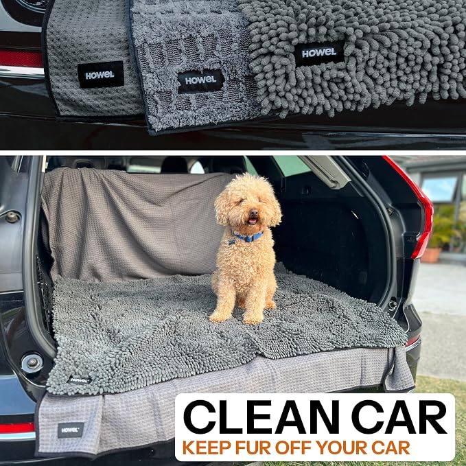 Throw Down Towel for Drying Dogs, 43" x 35", Ultra Absorbent Microfiber, Quick-Drying, Double-Sided Suede Chenille, Machine Washable, Soaks Over 2L, Grey Dog Bath Mat Towel - Image 3