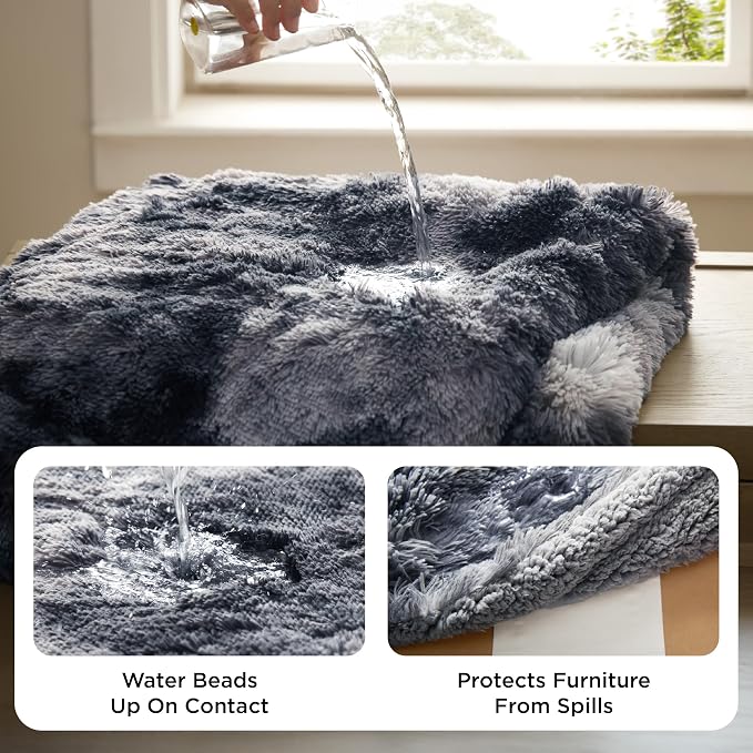 Bedsure Waterproof Dog Blankets for Large Dogs, Fluffy Faux Fur, 50×60" | Plush Fuzzy Reversible Pet Blankets for Couch and Dog Bed, Soft Calming Throw Cat Blanket Washable, Dog Gift, Tie-dye Grey - Image 3
