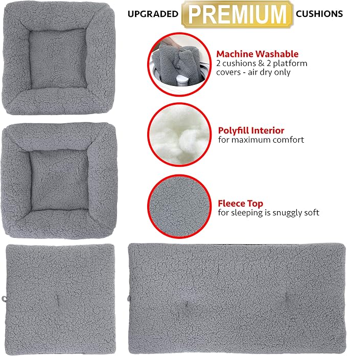 Kitty City Large Stackable Cat Condo & Cube House, Modular Indoor Cat Furniture with Plush Washable Beds, Collapsible Cat Cave & Lounging Ottoman, Grey - Image 4