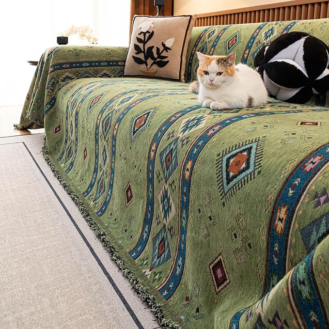 ROOMLIFE Couch Cover 3 Cushion Sofa, Washable Non Slip Furniture Sofa Protector Cover, Soft Chenille Sofa Slipcovers Sectional L Shape Dogs Couch Cover Throw Blanket with Tassels 71''X118'' - Image 6