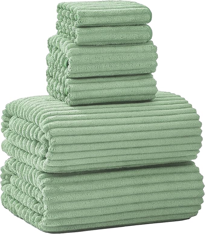 6 PC Bath Towel Set, 40"x80" Oversized Bath Sheets, Sage Green | Microfiber, Quick Dry, Highly Absorbent, Towels for Bathroom, 2 Extra Large Bath Towels, 2 Soft Hand Towels, 2 Washcloths by NALIVO