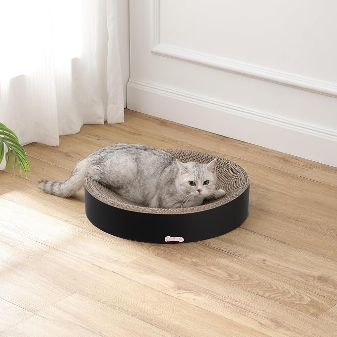 CSR1010H Nelson 20.13" Modern Cardboard Round Bowl Cat Scratcher with Catnip, Ink - Image 2