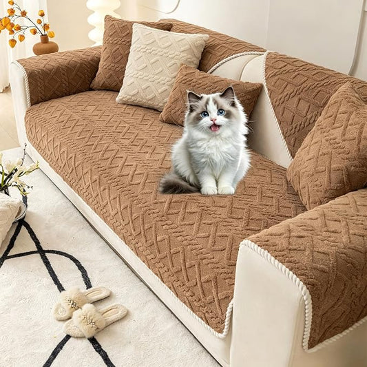 OTOB Sofa Covers for 3 Cushion Couch Washable, All Season Non Slip Plush Dog Couch Cover Geometric Jacquard Sofa Slipcovers, Soft Pet Friendly Furniture Protector, 1 Piece (Coffee, 35.4"x70.9") by OTOB