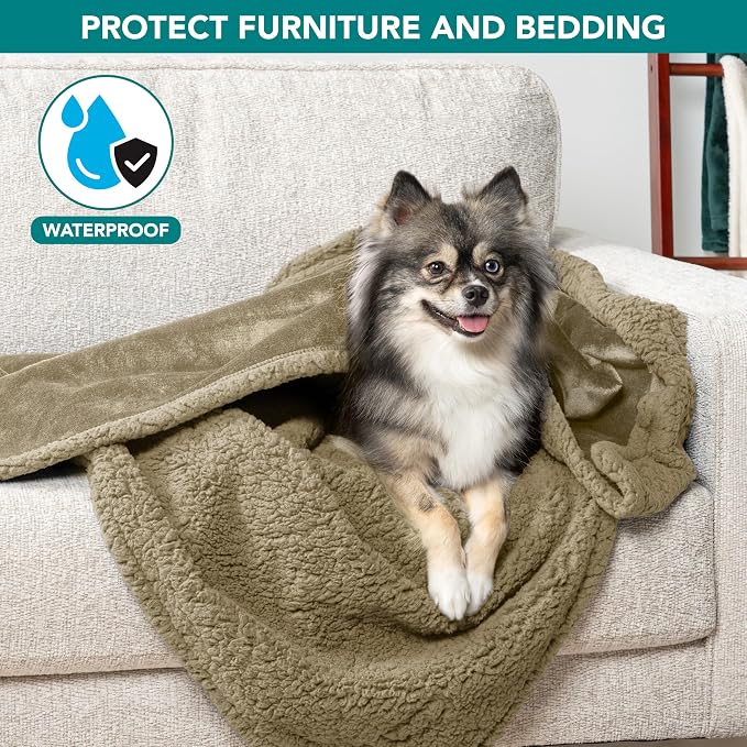 PetAmi Waterproof Dog Blanket for Couch, Pee Proof Sherpa Fleece Reversible Pet Throw, Furniture Protector for Bed Sofa Kennel, Soft Washable Cover for Small Medium Dog Puppy Cat, 29x40 Taupe Sherpa - Image 7