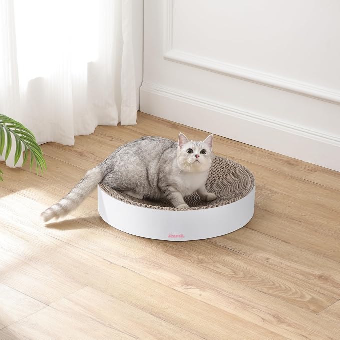 CSR1010I Nelson 20.13" Modern Cardboard Round Bowl Cat Scratcher with Catnip, Cloud - Image 2