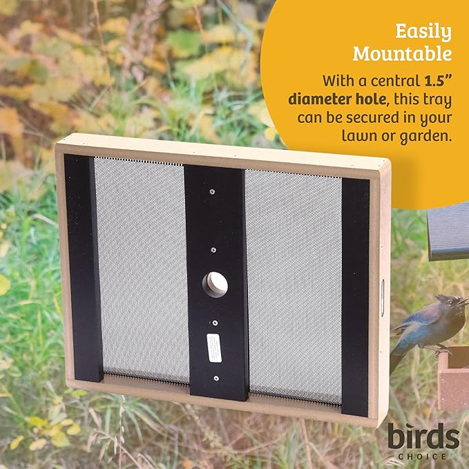 Birds Choice Pole Mount Seed Catcher Platform Feeder | Medium, Taupe | Recycled Plastic with 2 Removable Seed Trays, Catches Fallen Seed to Reduce Waste, Easy to Clean - Image 4