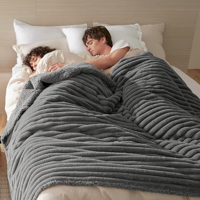 Bedsure ComfyFleece™ Waterproof Blanket for Bed, Twin（60"x80"） Warm Grey | Soft Plush Couch Bed Cover Corduroy Fleece for Furniture Protector, Cozy Calming Reversible Dog Blankets for Large Dogs Pet - Image 2