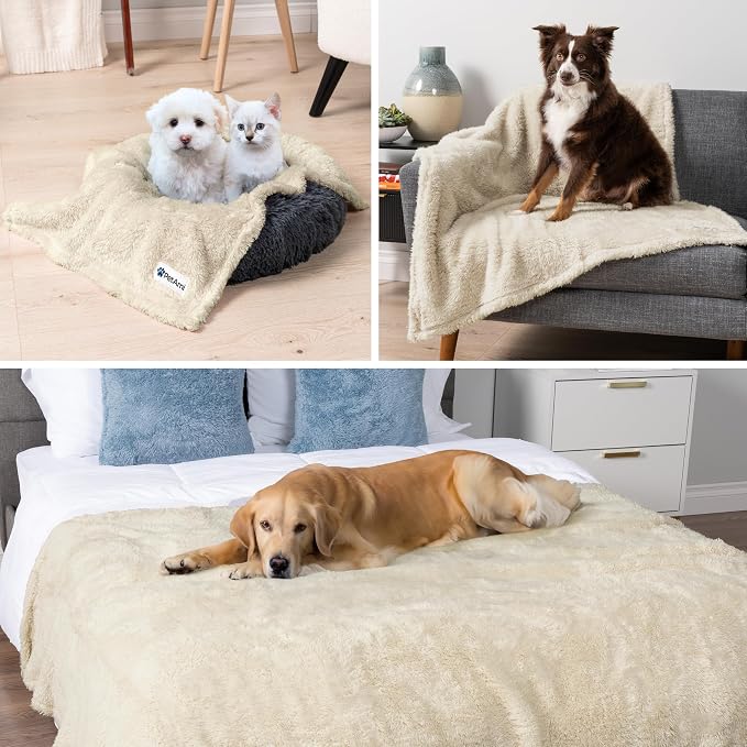 PetAmi Fluffy Waterproof Dog Blanket for Couch and Bed, Reversible Sherpa Pet Throw, Pee Proof Furniture Protector Sofa Cover, Washable Cat Blanket for Medium Large Dogs and Cats (Beige Cream, 40x60) - Image 7