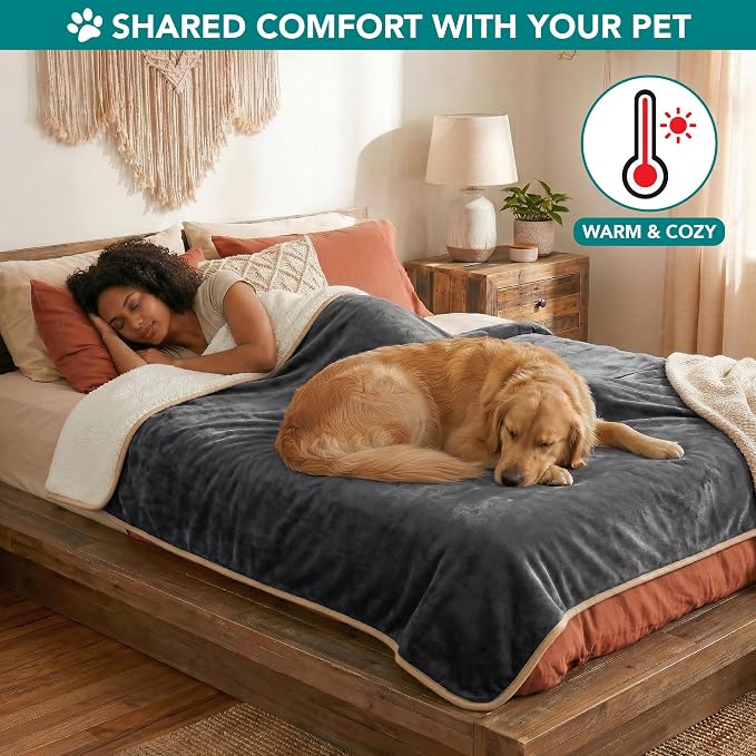 PetAmi Premium Waterproof Dog Blanket for Large Dogs, Reversible Sherpa & Flannel Fleece, Leakproof Pet Throw for Couch Protection, Soft Plush Furniture Protector for Cats, Washable, 60x80 Grey/Beige - Image 4