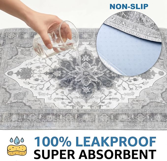 4PACK Washable Guinea Pig Pee Pads,Absorbent Reusable Guinea Pig Cage Liners,Waterproof,Leak-Proof & Non-Slip Potty Pads for Small Animals Rabbit Hamster Rat.(Gray Floral,24"x48") - Image 3