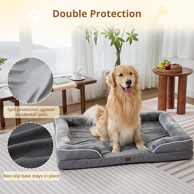 EGOHOME Orthopedic Dog Bed with Sides for Large Dogs 44x32x6.5in Grey | Water Resistant Egg Crate Foam Dog Couch with Removable Washable Cover & Non-Slip Bottom, Comfort Support Pet Sofa - Image 5