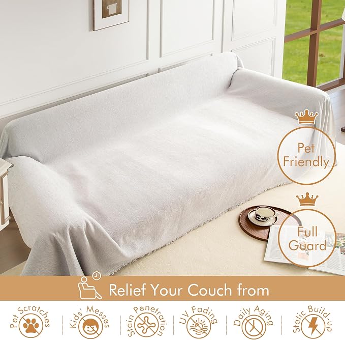 Couch Cover for 3-4 Cushion Couch Sofa Pet Friendly, Chenille Sectional L Shaped Sofa Cover Washable for Dogs Cats Kids, Furniture Protector Slipcover Decor for Living Room, 91"x150" - Image 3