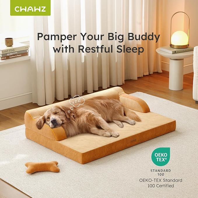 CWAWZ Large Orthopedic Dog Bed, Pet Bed Large Size Dog, Dual-Sided Cooling Beds with Memory Foam Washable Cover Nonslip Bottom, Waterproof Pet Beds with Bolsters, Brown - Image 2
