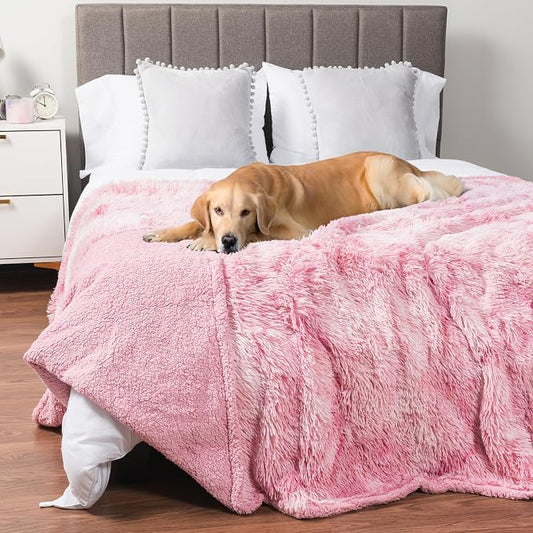 PetAmi Waterproof Dog Blanket for Couch, Queen Bed & Furniture,Reversible Sherpa & Faux Fur Pet Blanket, Leakproof Throw for Large Dog Cat, Washable Soft Calming Protector (90x90, Tie-Dye Pink) by PetAmi
