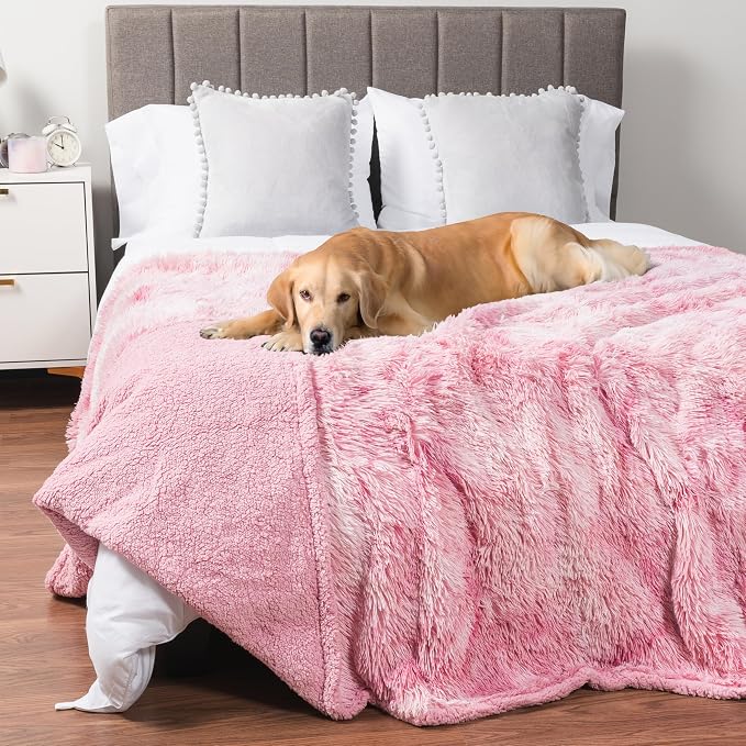 PetAmi Waterproof Dog Blanket for Couch, Bed & Furniture,Reversible Sherpa & Faux Fur Pet Blanket, Leakproof Pet Blanket for Large Dog Cat, Washable Soft Calming Protector Throw (60x80, Tie-Dye Pink) by PetAmi