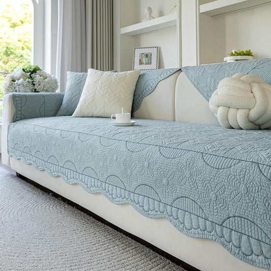 Cotton Quilted Pet Couch Covers for Sofa Farmhouse Rustic Floral Embroidery Sectional Couch Cover Soft Anti-Slip Sofa Slipcover Furniture Protector for Kids, Dogs, Pets (Blue,36"x70") by WelcometoXSlive