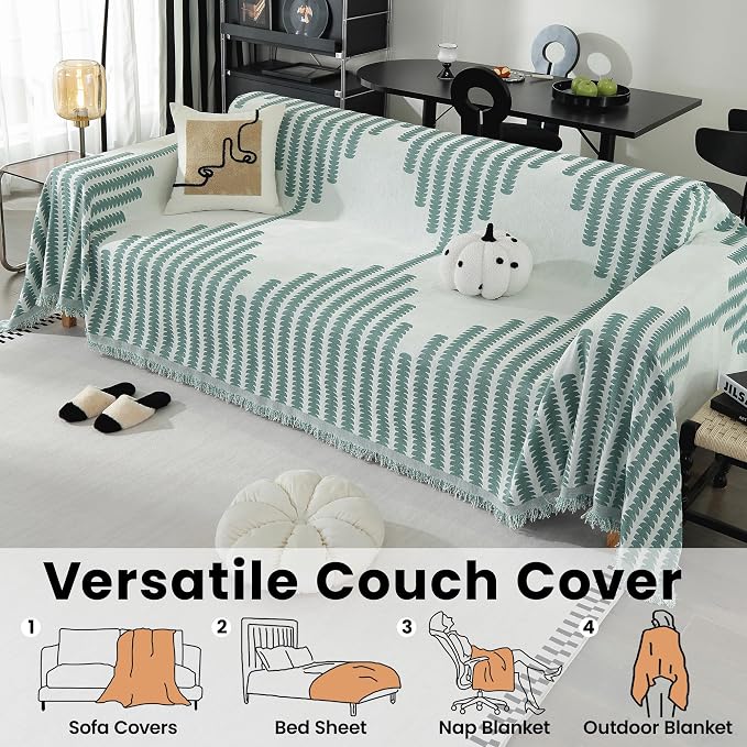 Washable Couch Cover, Reversible Geometric Jacquard Design High Stretch Couch Covers for Sectional Sofa, Proof Pet Dog Cat Scratch, Recliner Couch Slipcover Sofa Cover(71"x 118", Green) - Image 6