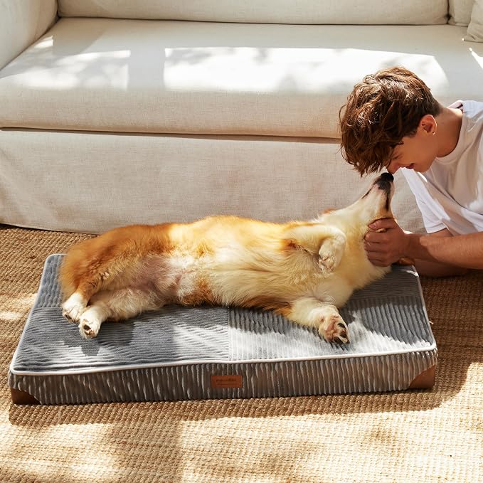FUKUMARU Large Dog Bed, Thickened Waterproof Dog Mat with Washable Cover | Corduroy Orthopedic Dog Bed for Crate, 28D Egg Crate Foam Support Pet Mat, Cozy Flat Dog Pad with Anti-Slip Bottom - Image 7
