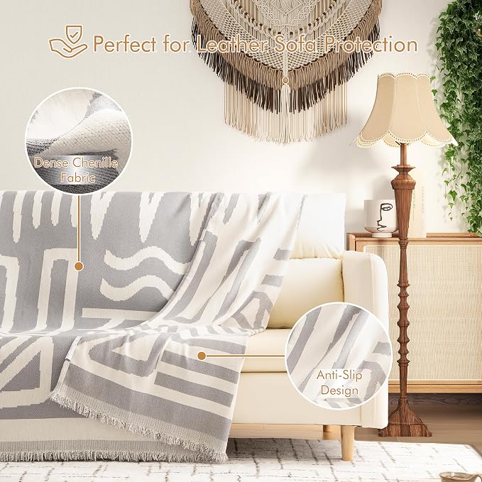 Couch Cover for 2-3 Cushion Couch Sofa Pet Friendly, Boho Sectional L Shaped Sofa Cover Washable for Dogs Cats Kids, Leather Furniture Protector Slipcover Decor for Living Room, 71"x118" - Image 4