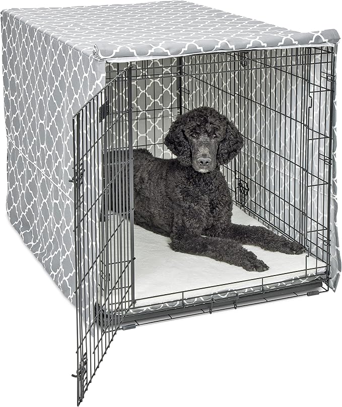 MidWest Homes for Pets XL Dog Crate Cover Featuring Teflon Fabric Protector, Poly-Cotton Privacy Kennel Cover Fits Most 48-inch Crates, Gray Designer Print, Machine Washable, Reduces Barking by NewWorldPetProducts