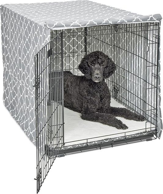 MidWest Homes for Pets XL Dog Crate Cover Featuring Teflon Fabric Protector, Poly-Cotton Privacy Kennel Cover Fits Most 48-inch Crates, Gray Designer Print, Machine Washable, Reduces Barking by NewWorldPetProducts