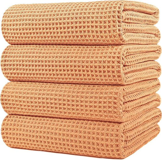 POLYTE 430 GSM Microfiber Oversize Quick Dry Lint Free Bath Towel, 60 x 30 in, 4 Pack (Waffle Weave) by Polyte