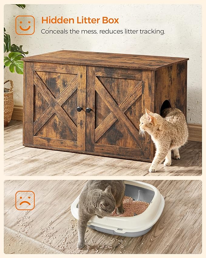 Feandrea Cat Litter Box Enclosure, Litter Box Furniture Hidden with Removable Divider, Indoor Cat House, End Table, 31.5 x 20.9 x 19.7 Inches, Rustic Brown UPCL002X01 - Image 6