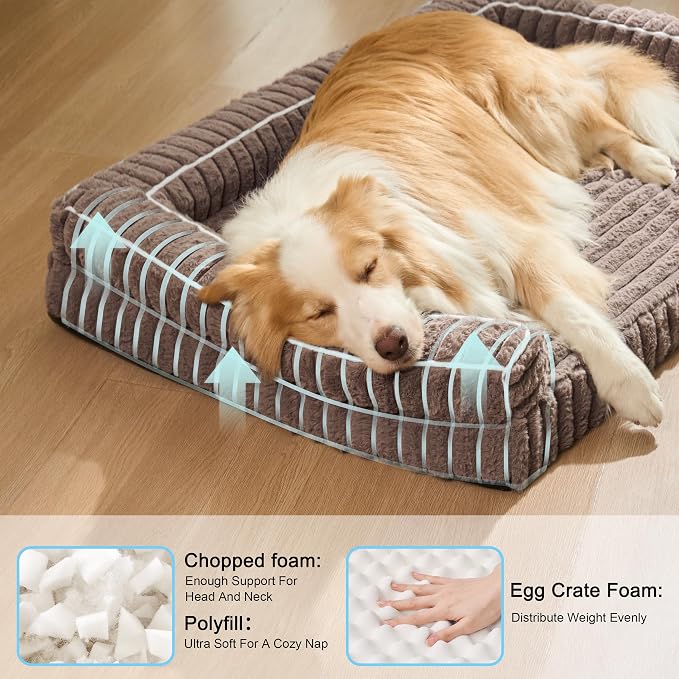 Orthopedic Calming Large Dog Bed Pet Sofa Bed 48''X30'' Taupe | 3-Sided Pet Couch Large Sized Dog, Soft Egg-Crate Foam Dog Mat, Waterproof Removable Washable Cover, Nonskid Bottom Cat Bed - Image 4