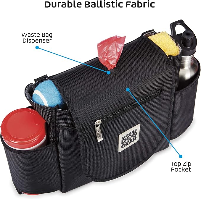 Mobile Dog Gear, Car Seat Back Organizer Travel Bag, Includes Built-in Waste Bag Dispenser and 1 Bag Roll, Black, Meets Airline Requirements - Image 5