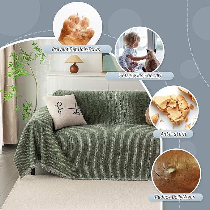 MYSKY HOME Couch Covers for 3 Cushion Couch Sofa, Sectional Couch Cover L Shape Chenille Couch Cushion Covers for Pets, Furniture Protector Cover for Dogs, Kids, 91"X150", Moss Green - Image 3