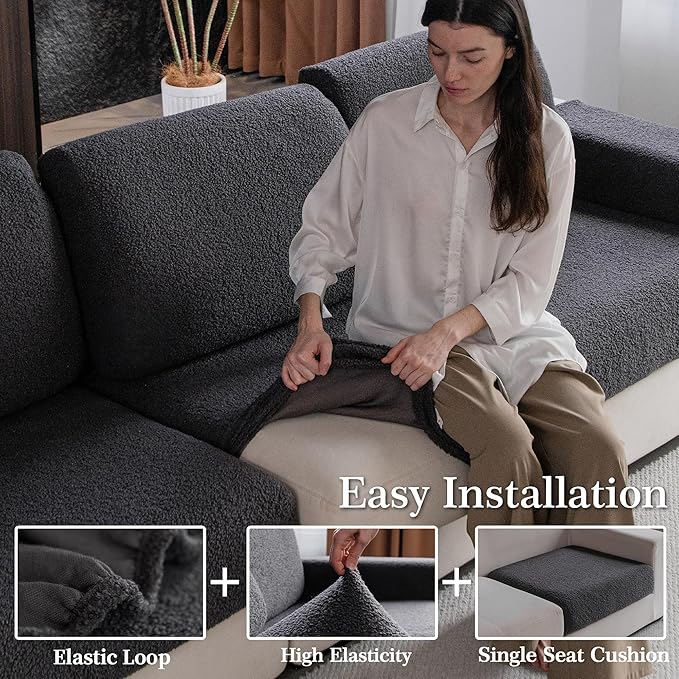 OHSIO Couch Cushion Covers for Sectional Sofa, Stretch Soft Sofa Slipcovers Washable Wear-Resistant Universal Furniture Protector for Living Room(1 Piece Large Cover, Dark Gray) - Image 4