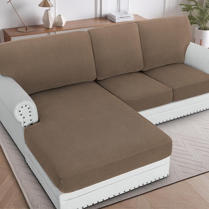 H.VERSAILTEX Sectional Couch Covers 3 Pieces Sofa Seat Cushion Covers L Shape Separate Cushion Couch Chaise Cover for Both Left/Right Sectional Couch (Seat Only: 1 Chaise + 2 Sofa, Macchiato) by HVERSAILTEX