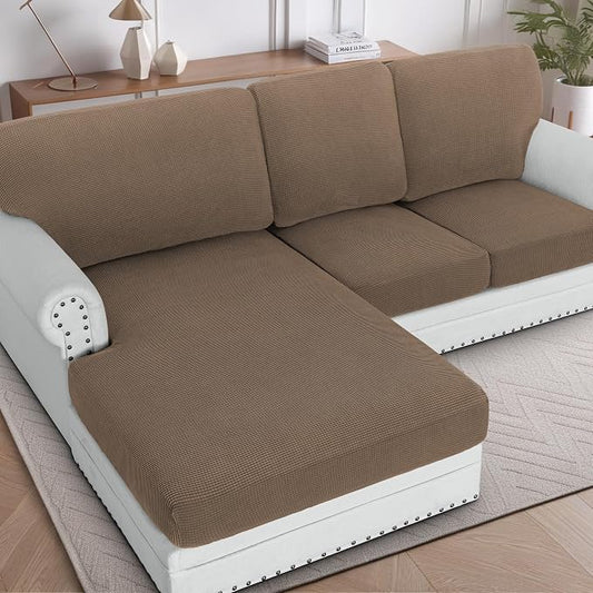 H.VERSAILTEX Sectional Couch Covers 3 Pieces Sofa Seat Cushion Covers L Shape Separate Cushion Couch Chaise Cover for Both Left/Right Sectional Couch (Seat Only: 1 Chaise + 2 Sofa, Macchiato) by HVERSAILTEX