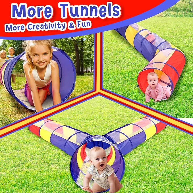 Simgoing 4 Pcs Multicolored Play Tunnel for Kids Crawl and Explore Tent 6ft Pop up Baby Crawl Play Tunnel with See Through Mesh Sides for Toddler Indoor Outdoor Crawling Game - Image 7