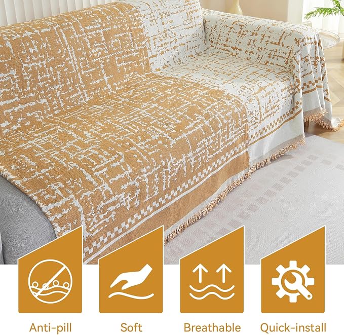 Deep Dream Boho Couch Cover Blanket, Soft Chenille Sofa Covers for 3 Cushion Couch, Sofa Slipcovers Washable Living Room Furniture Protector for Dogs Pets (Khaki, 71"x134") - Image 6