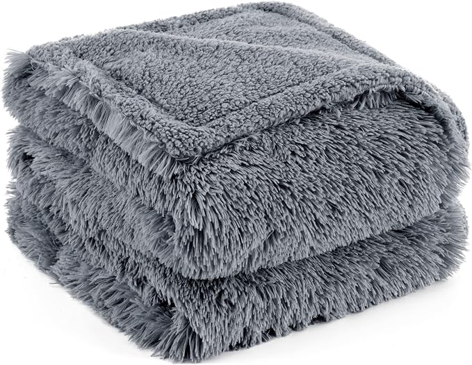 Bedsure Waterproof Dog Blankets for Large Dogs, Fluffy Faux Fur, 60×80" | Plush Fuzzy Reversible Pet Blankets for Couch and Bed, Soft Calming Throw Blanket Washable, Dog Gift, Twin Size,Grey - Image 9