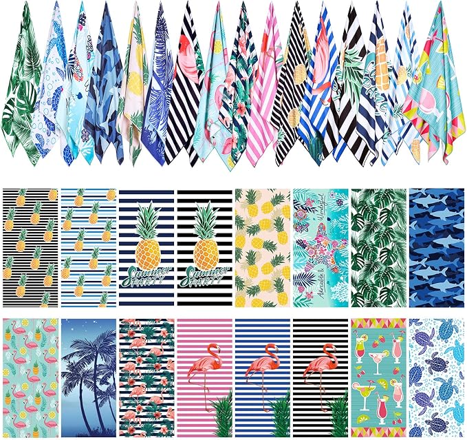 Redbaker 16 Packs 59 x 28 inches Oversized Mixed Style Beach Towel Bulk Extra Large Pool Towels Set Microfiber Quick Dry Swim Towel Blanket for Women Men Adult Bath Travel(Fresh Colors) by Redbaker