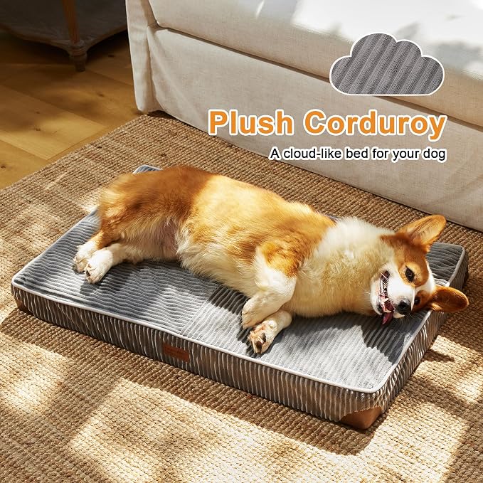 FUKUMARU Large Dog Bed, Thickened Waterproof Dog Mat with Washable Cover | Corduroy Orthopedic Dog Bed for Crate, 28D Egg Crate Foam Support Pet Mat, Cozy Flat Dog Pad with Anti-Slip Bottom - Image 2