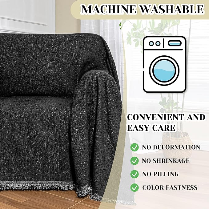 MEETSKY Oversized Chair Cover, Chenille Armchair Couch Cover for Single Sofa, Couch Cover for Dog, Recliner Chair Covers for Pet, Black, 71" X 91" - Image 3