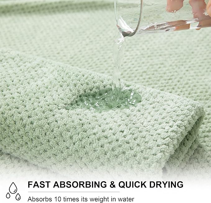 8-Piece Bath Towel Set, 2 Extra Large Bath Towel Sheets, 2 Hand Towels and 4 Washcloths - Highly Absorbent Quick Dry Polyester,Ultra Soft Towel Set for Bathroom, Waffle Weave Design, Pack of 8, Green - Image 2