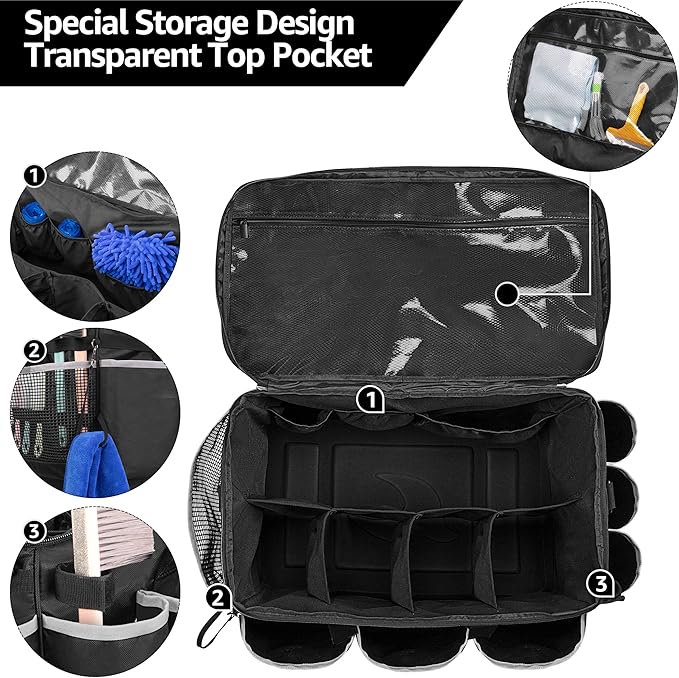 HODRANT Extra-Large Cleaning Caddy with EVA Hard Bottom with Shoulder Strap | High Capacity Cleaning Supplies Organizer for Housekeeping & Home Work, Cleaner Tools Tote Bag, Patent Design - Image 2