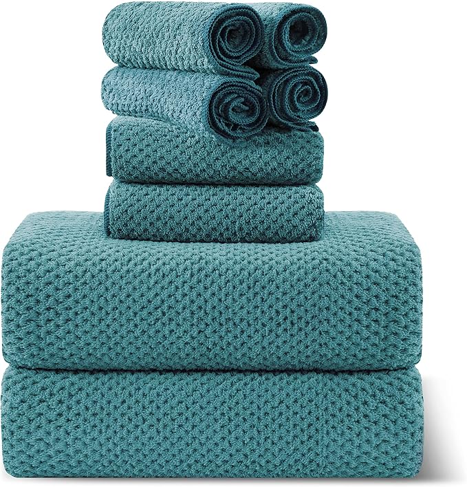 Smuge 8-Piece Turquoise Bath Towel Set, 2 Extra Large Bath Towel Sheets, 2 Hand Towels and 4 Washcloths - Highly Absorbent Quick Dry Microfiber,Ultra Soft Towel Set for Bathroom, Waffle Weave Design by Smuge