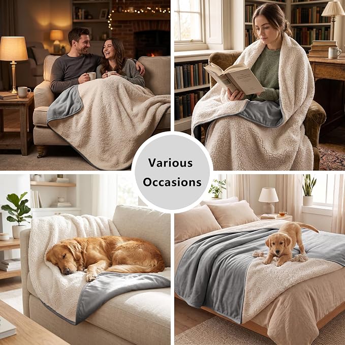 Waterproof Blanket for Dogs - Pet Throw as Furniture Protector | Cozy Sherpa & Smooth Velvet, Reversible and Machine Washable, for Couch, Bed, or Travel, 86"x120", Dark Grey - Image 6