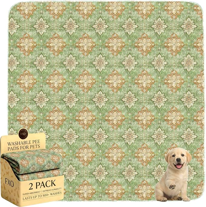 Washable Pee Pads for Dogs,Great Urine Absorbent Reusable Puppy Training Pads,Waterproof,Leak-Proof & Non-Slip Potty Pads for Whelping,Crate,Playpen,Bed.(Green Floral Flat,48"x48") by Peepads