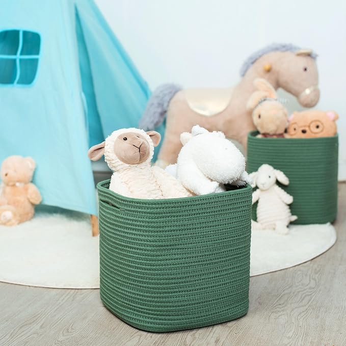 MINTWOOD Design 3-Pack 11x11 Inch Cube Storage Bin, Woven Storage Cube Organizer, Closet Organizer, Cute Square Storage Bins, Decorative Classroom Bathroom Pantry and Shelf Baskets, Green - Image 3