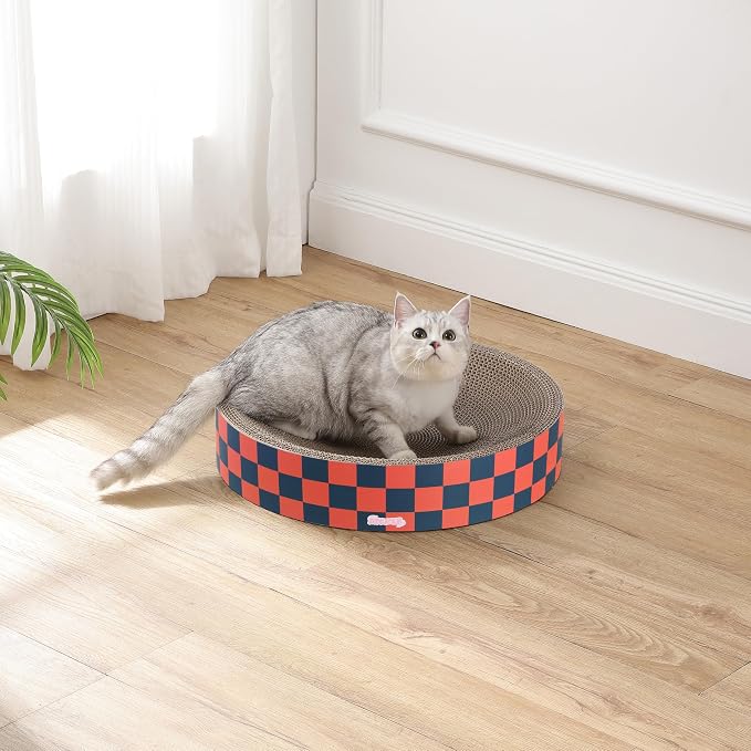 CSR1010D Nelson 20.13" Modern Cardboard Round Bowl Cat Scratcher with Catnip, Berry Cherry - Image 2