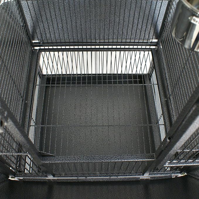 SUPER DEAL PRO 61-inch 2in1 Large Bird Cage with Rolling Stand Playtop Parrot Chinchilla Finch Cage Macaw Conure Cockatiel Cockatoo Pet House Wrought Iron Birdcage, Black - Image 7