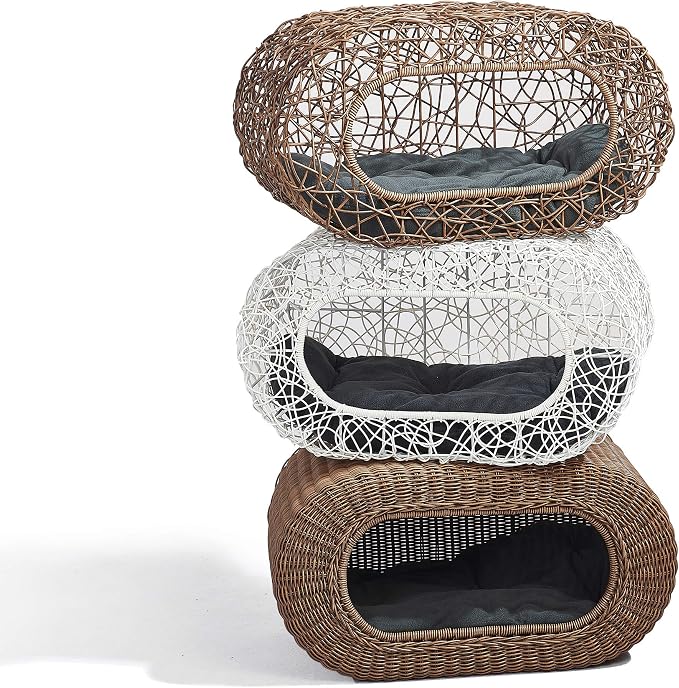 Fun Stackable Wicker Cat Hideaway House - Interactive Play Rattan Cat House for Indoor Cats Kitty, Pet Friendly Top/Side House Entry, Cat Bed Enclosed - Image 6