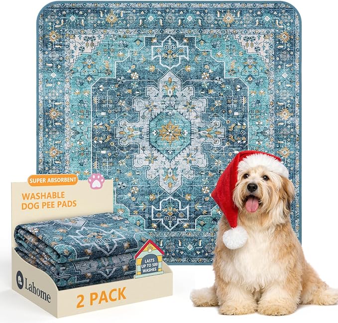 Lahome Super Absorbent Washable Pee Pads for Dogs - Secure Floor Protection - Non-Slip, Leakproof Reusable Pads for Training, Crates & Playpens (2 Pack, 36"x36", Blue) by Lahome