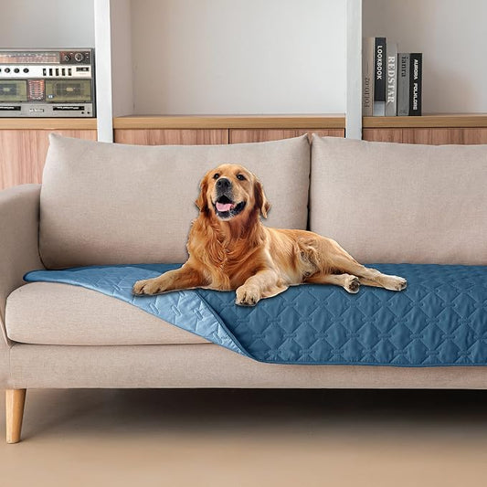 gogobunny 100% Double-Sided Waterproof Dog Bed Cover Pet Blanket Sofa Couch Furniture Protector for Puppy Large Dog Cat, Reversible (30x70 Inch (Pack of 1), Dark Blue/Light Blue) by gogobunny